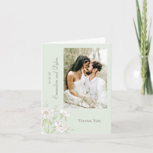 Salbeigrüne weiße Rosen-Hochzeit Danke Karte Foto