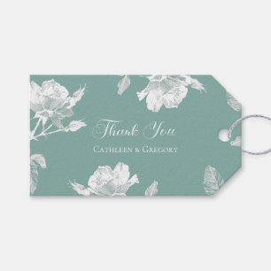 Salbeigrüne weiße Rosen Linienkunst Danke Hochzeit Geschenkanhänger