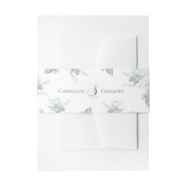 Salbeigrüne Weiße Rosen Minimalistische Hochzeit Einladungsbanderole