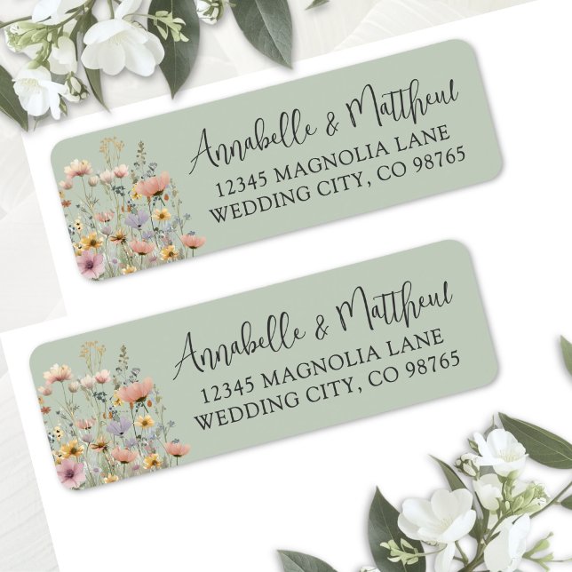 Salbeigrüne Wildblumen-Blumen-Rücksendeadresse (Sage Green Wildflower Floral Return Address Label )