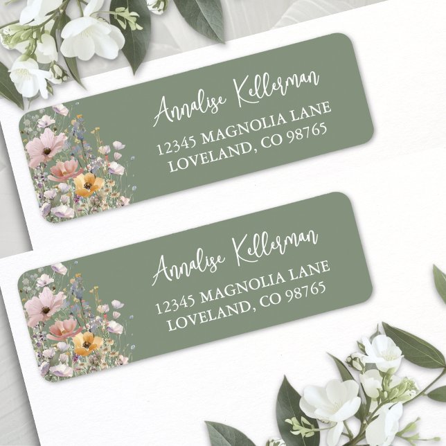Salbeigrüne Wildblumen-Blumen-Rücksendeadresse (Sage Green Wildflower Floral Return Address Label )