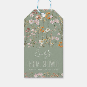 Salbeigrüne Wildblumen Boho-Brautparty In Blüte Geschenkanhänger