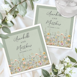 Salbeigrüne Wildblumen-Hochzeit Serviette