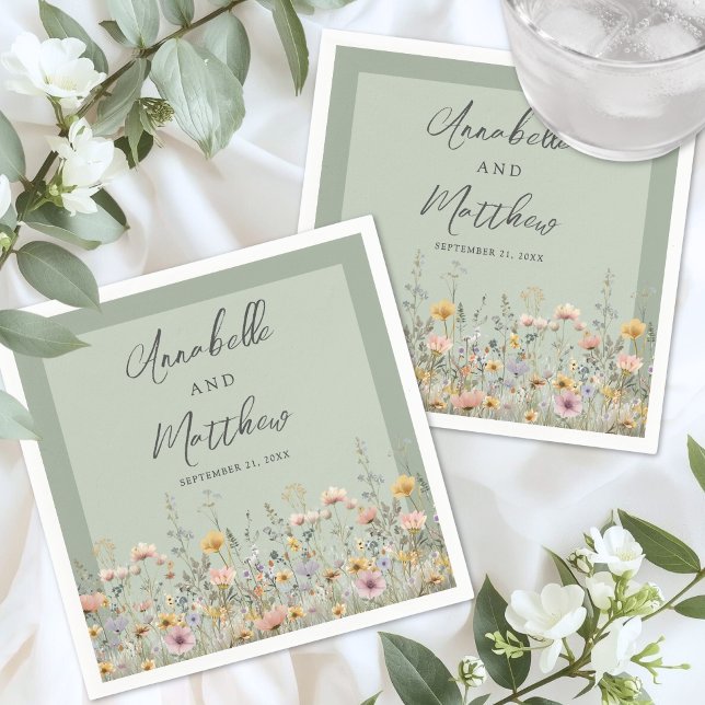 Salbeigrüne Wildblumen-Hochzeit Serviette (Sage Green Wildflower Floral Wedding Napkins )