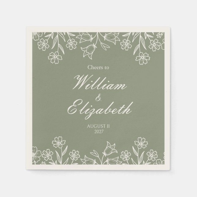 Salbeigrüne Wildblumen-Hochzeit Serviette (Vorderseite)