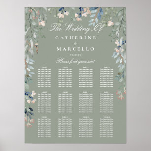Salbeigrüne Wildblumen-Hochzeit Sitzplan-Diagramm Poster