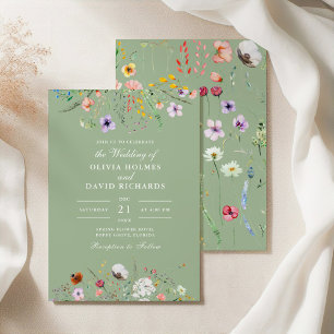 Salbeigrüne Wildblumen-Hochzeitseinladung Einladung