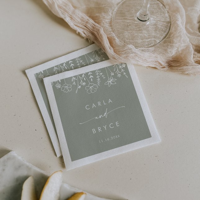 Salbeigrüne Wildblumen-Monogramm-Hochzeitsserviett Serviette (Von Creator hochgeladen)