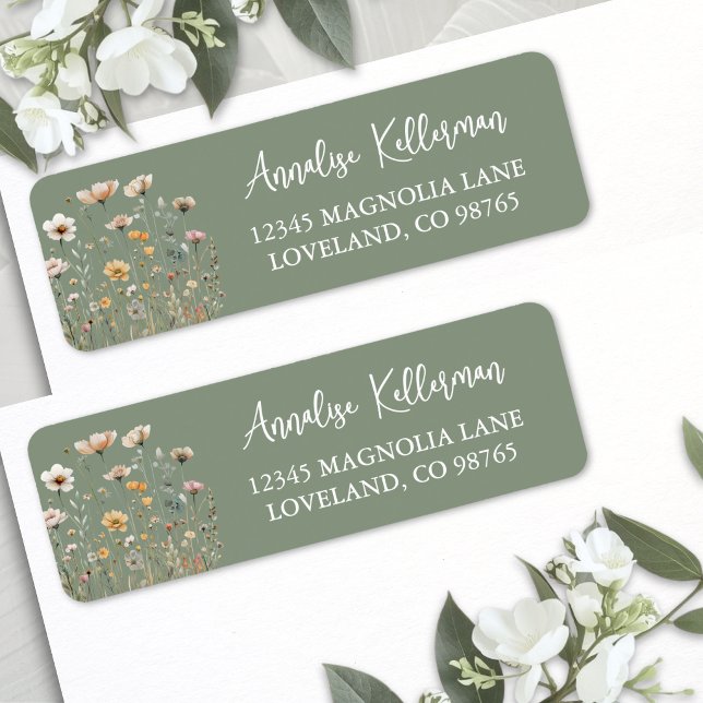Salbeigrüne Wildblumen-Rücksendeadresse (Sage Green Wildflower Floral Return Address Label )