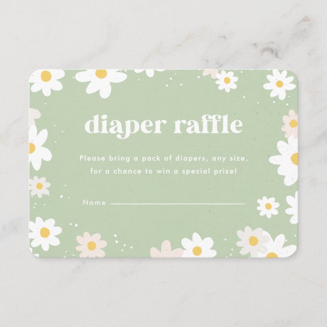 Salbeigrüne Windel-Raffle-Gänseblümchen Begleitkarte (Vorderseite)