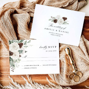 Salbeigrüne Winter-Blumen-Tannen-Hochzeit RSVP Karte