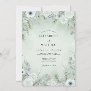 Salbeigrüne Winterhochzeit mit Frost Einladung