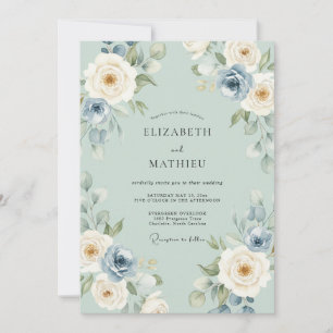 Salbeigrüne zarte Rosenhochzeit Einladung