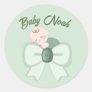 Salbeigrüner Baby-Junge-Shower-Aufkleber Runder Aufkleber