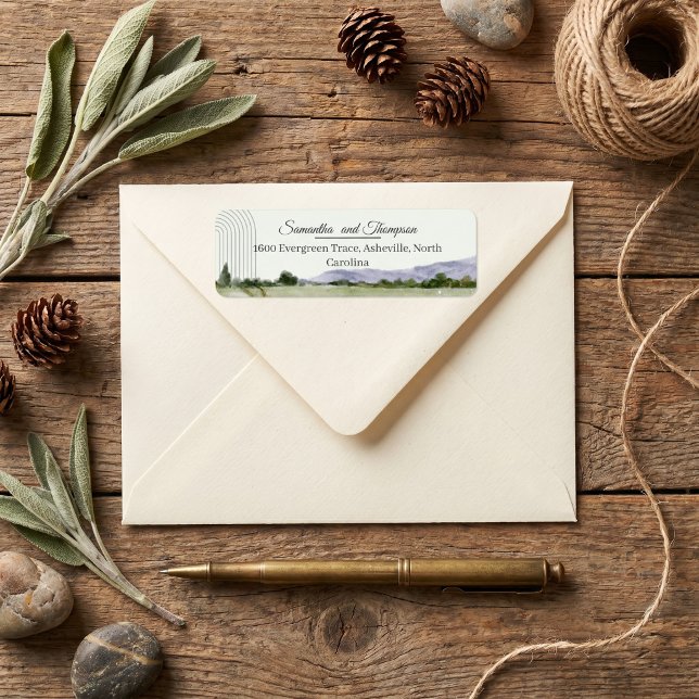 Salbeigrüner Bergwald Bogen Rustikale Waldlandscha (Sage Green Mountain Forest Arch Rustic Woodland Wedding Return Address)