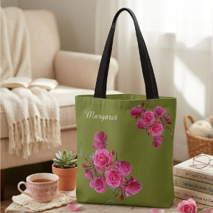 Salbeigrüner Blumen-Tote-Bag im künstlerischen Sti Tasche