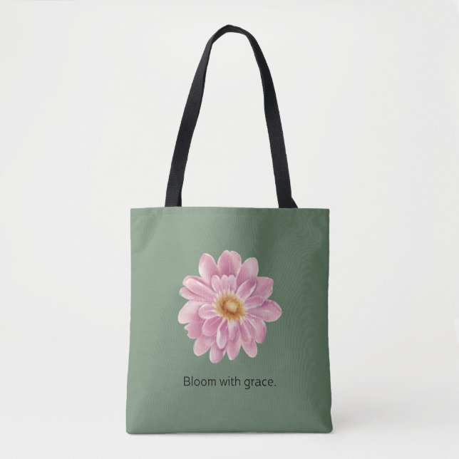 Salbeigrüner Blumen-Tote  Tasche (Vorderseite)
