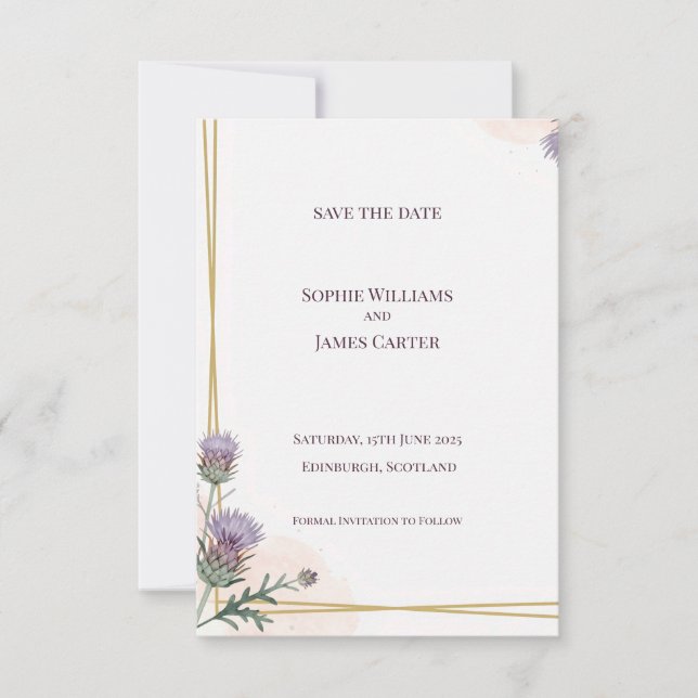 Salbeigrüner botanischer Kranz Hochzeit Save The D Date (Vorderseite)