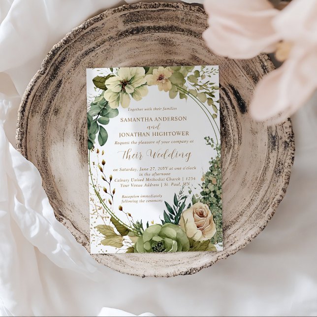 Salbeigrüner Eukalyptus-Blumen-Rustical-Hochzeit | Einladung (Von Creator hochgeladen)