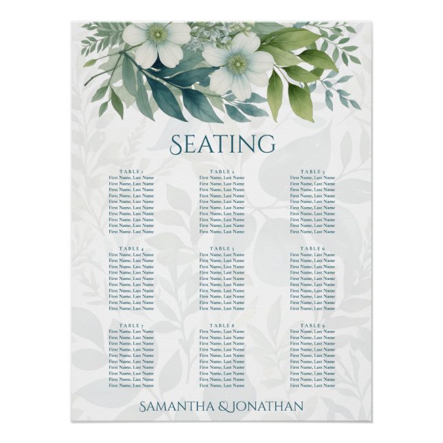 Salbeigrüner Eukalyptus-Hochzeitssitzplan-Poster Poster (Vorderseite)
