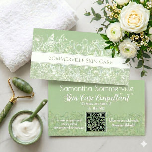 Salbeigrüner Floral-Skincare-Berater-QR-Code Visitenkarte