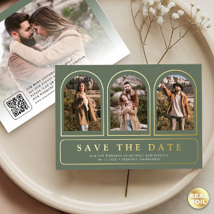 Salbeigrüner Foto-QR-Code Hochzeit Termin vormerke Folieneinladung