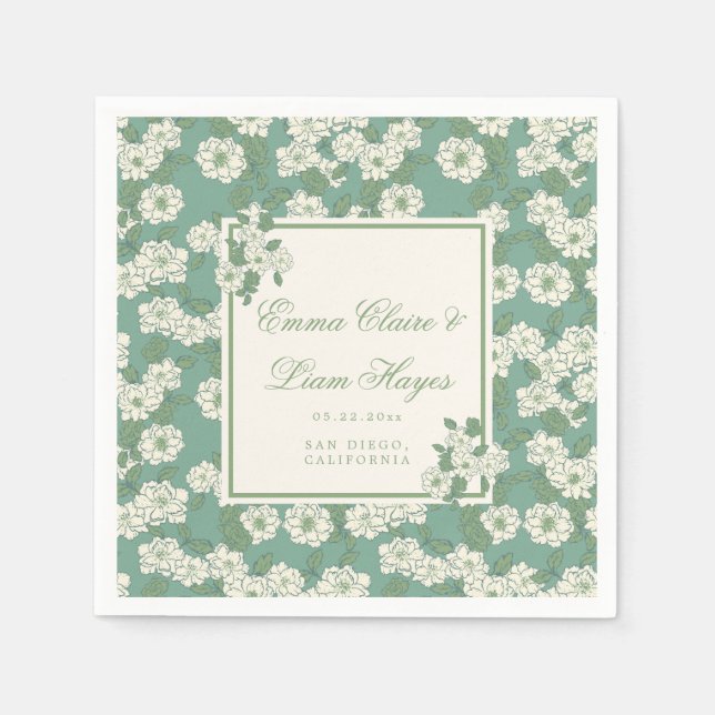 Salbeigrüner Garten-Chinoiserie Serviette (Vorderseite)