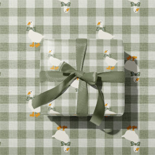 Salbeigrüner Gingham Büffel Karo Baby Shower Wäsch Geschenkpapier