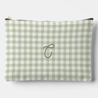 Salbeigrüner Gingham-Monogramm-Makeup-Beutel Zubehörtasche