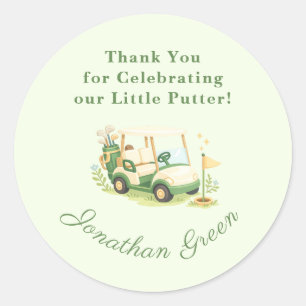 Salbeigrüner Golfwagen Baby Shower Favor Runder Aufkleber