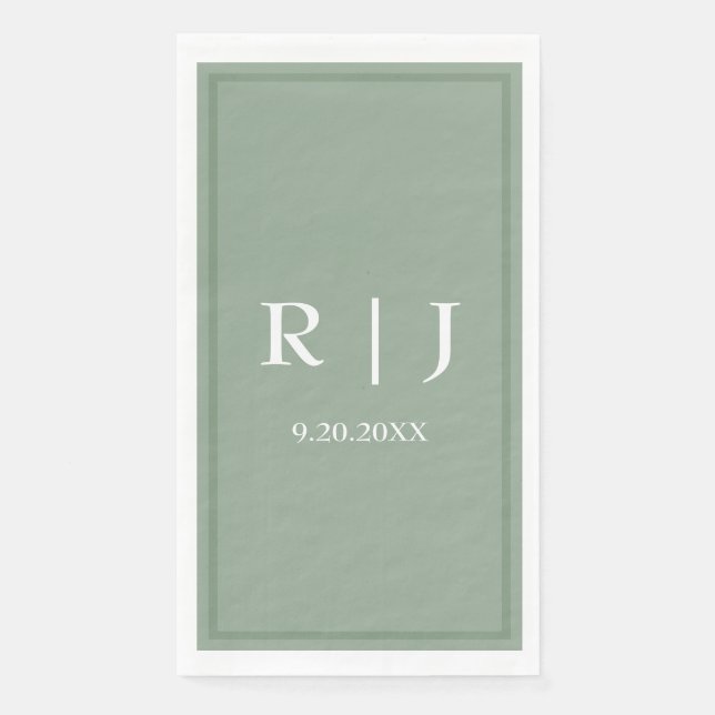 Salbeigrüner Hintergrund Monogramm-Hochzeit Serviette (Vorderseite)