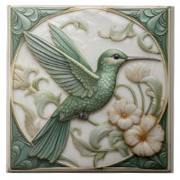 Salbeigrüner Kunststoff-Relief-Art-Nouveau-Kolibri