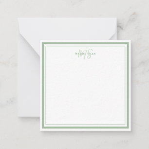 Salbeigrüner Minimalistischer Einfacher Monogramm  Mitteilungskarte