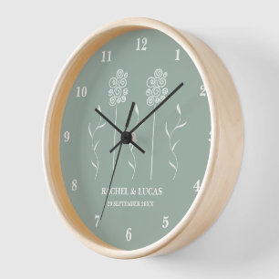 Salbeigrüner minimalistischer gebogener floraler W Uhr