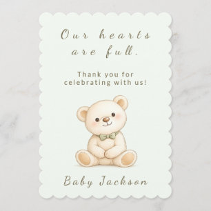 Salbeigrüner Oh-Boy-Teddybär-Baby-Party Dankeskarte