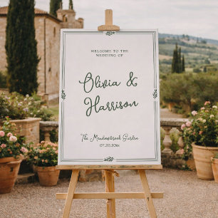 Salbeigrüner Olivenzweig Garten Hochzeitsbegrüßung Poster