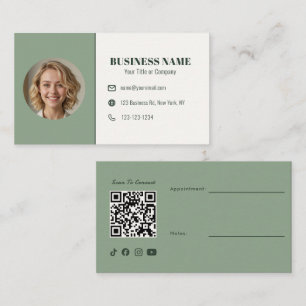 Salbeigrüner QR-Code-Foto-Termin-Esthetikerin Visitenkarte
