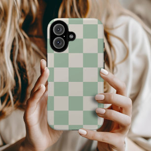 Salbeigrüner Retro-Karo iPhone 16 Hülle