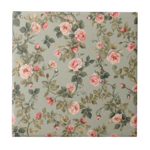 Salbeigrüner Retro-Maximalist-Floral Fliese
