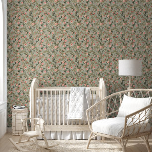 Salbeigrüner Retro-Maximalist-Floral Tapete