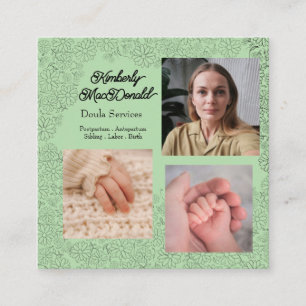 Salbeigrüner Schrift-3-Foto-Doula-Dienstleistungen Quadratische Visitenkarte