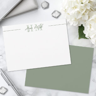 Salbeigrüner Schriftname Monogramm Mitteilungskarte