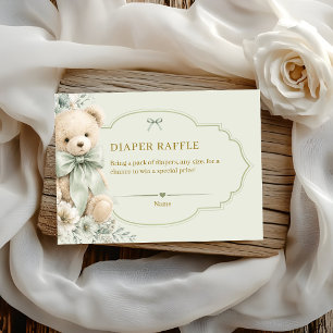 Salbeigrüner Teddy-Windeldiaper-Raffle-Einladung f Begleitkarte