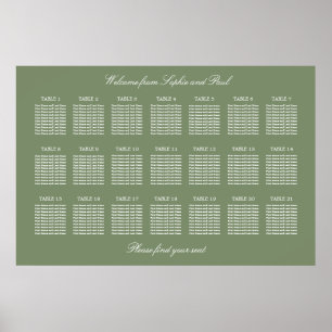 Salbeigrüner Tisch-Hochzeits-Sitzplan Poster 21