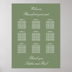 Salbeigrüner Tisch-Hochzeits-Sitzplan Poster 9