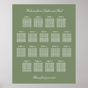 Salbeigrüner Tisch-Sitzplanposter für die Hochzeit Poster