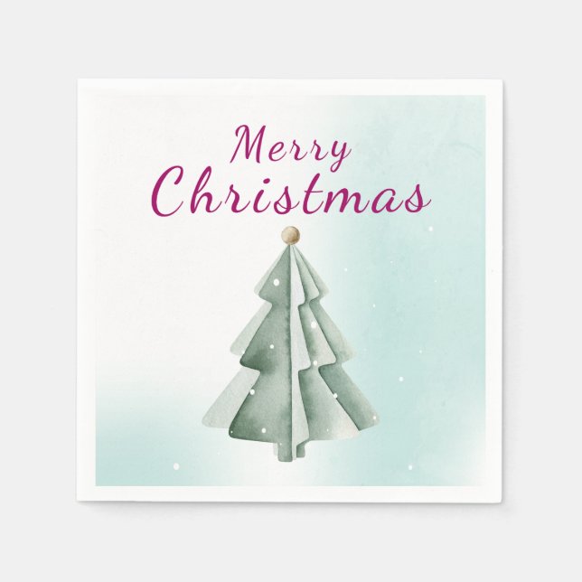 Salbeigrüner Wasserfarben-Christmasbaum Serviette (Vorderseite)