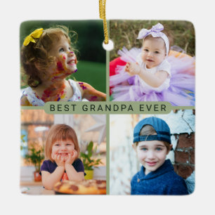 Salbeigrüner Weihnachtsmann mit mehreren Fotos  Keramikornament