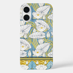 Salbeigrünes Art Nouveau Seerosenmuster iPhone 16 Hülle