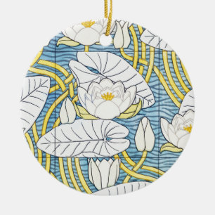 Salbeigrünes Art Nouveau Seerosenmuster Keramik Ornament